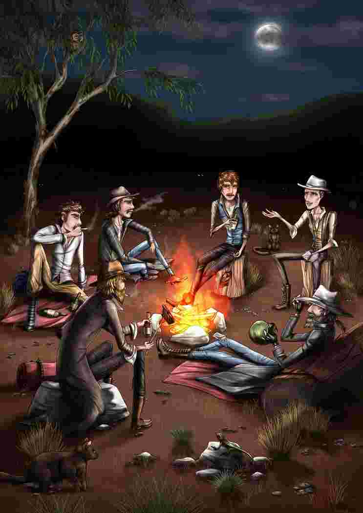 Campfire meeting - Banjo and Jack at Tom Groggin