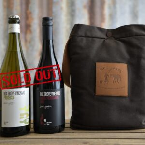 Acclaimed Box Grove Shiraz Roussanne 2016 and Presecco 2020 in the rustic Jack Riley bottle bag